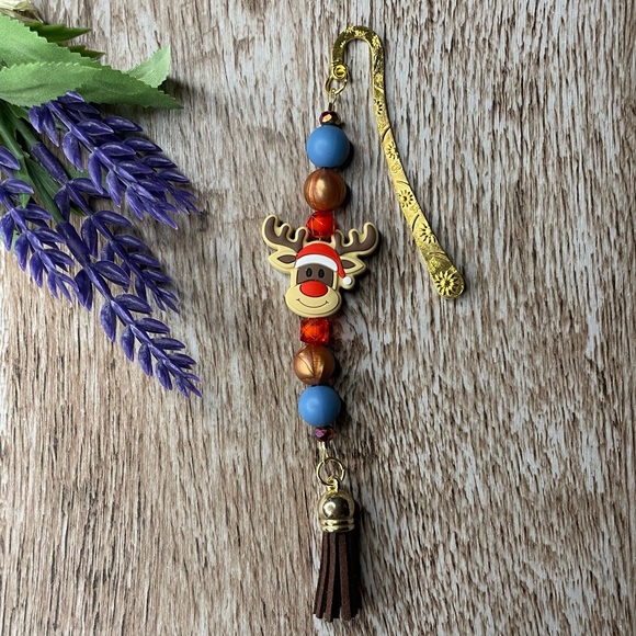 Bookmark Reindeer Handcrafted Artisan Beaded Metal Journal Gifts Read Book - Picture 1 of 3